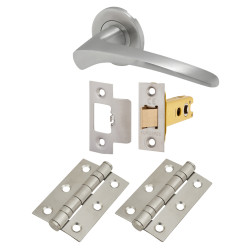 Altro Satin Stainless Steel Latch Door Handles on Rose Pack - Swept 1 Range
