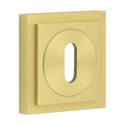 Burlington BUR60 by Frelan Square Escutcheon on Stepped Rose - 52 x 52mm - Keyhole - Satin Brass