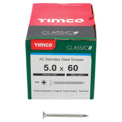 TIMCO Classic Pozi Countersunk Wood Screws - 5.0 x 60mm - A2 Stainless Steel - Pack of 200