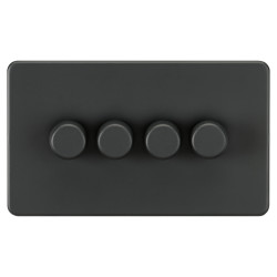 Knightsbridge 5 - 150W 4 Gang 2 Way Push On/Off Rotary Intelligent LED Dimmer Switch - Anthracite