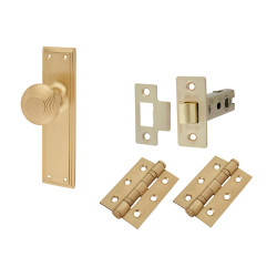 Hampstead Satin Brass Reeded Mortice Door Knobs on Backplate Pack - Miller Range - 205 x 52mm