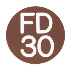 Altro FD30 Fire Door Sign - Self Adhesive - 25mm Diameter - Rigid Plastic - Brown