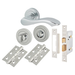 Touchpoint Polished Chrome Scroll Bathroom Lock Door Handles on Rose Pack - Scarlett Range