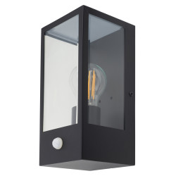Altro Glass Panel Outdoor Wall Lantern Light with PIR - IP44 - Matt Black