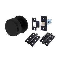 Hampstead Matt Black Lines Mortice Door Knobs Pack - 62mm Rose Diameter - Riley Range