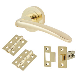Touchpoint Polished Brass Latch Door Handles on Rose Pack - Eloise Range