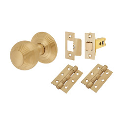 Hampstead Satin Brass Beehive Mortice Door Knobs Pack - 60mm Rose Diameter