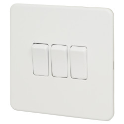 Knightsbridge 10AX 3 Gang Screwless Flat Plate Light Switch - Matt White