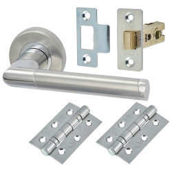 M Marcus Satin/Polished Chrome Latch Door Handles on Rose Pack - Mercury Range