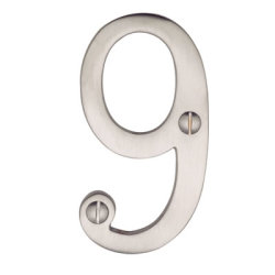 Heritage Brass by M Marcus 76mm Screw Fix Door Numeral - 9 - Satin Nickel