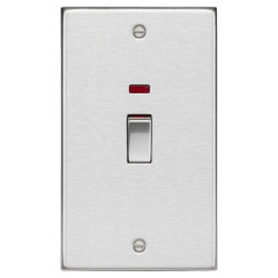 Knightsbridge 45A 2 Gang Square Edge Double Pole Cooker Switch with Neon - Brushed Chrome