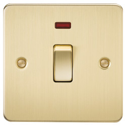 Knightsbridge 20A 1 Gang Flat Plate Double Pole Appliance Switch with Neon - Brushed Brass