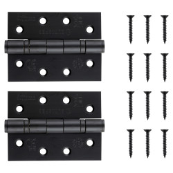 Twin Ball Bearing Grade 13 Butt Fire Door Hinge - 102 x 76 x 3mm - Black Powder Coated - Pair
