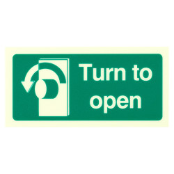 Altro Photoluminescent Turn to Open Anti Clockwise Sign - 100 x 50mm - Rigid Plastic