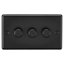 Knightsbridge 5-150W 3 Gang 2 Way Push On/Off Rotary Rounded Intelligent LED Dimmer - Matt Black