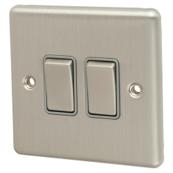 Eurolite Enhance Decorative 10A 2 Gang 2 Way Light Switch - Satin Steel with Grey Inserts
