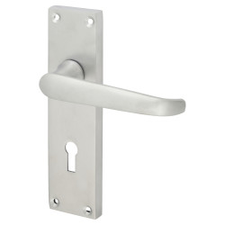 Touchpoint Satin Chrome Victorian Straight Keyhole Lock Door Handles - 155 x 42mm