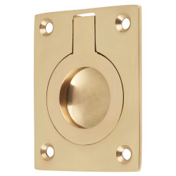Altro Rectangular Flush Ring Cabinet Pull Handle - 63 x 50mm - Polished Brass
