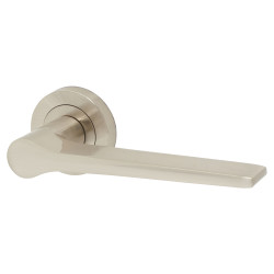 Jedo Satin Nickel Fire Rated Door Handles on Round Rose - Geo Range