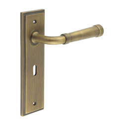 Burlington by Frelan Antique Brass Fire Rated Keyhole Lock Door Handles - Highgate - 200 x 55mm