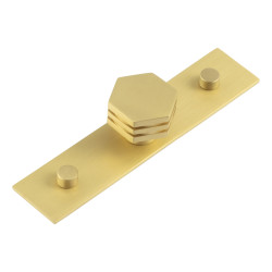 Hoxton by Frelan Nile Hex Cabinet Knob on Plain Backplate - 30mm Diameter - Satin Brass