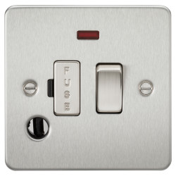Knightsbridge 13A 1 Gang Flat Plate Switched Fused Spur with Neon & Flex Outlet - Brushed Chrome
