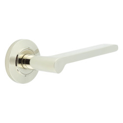 Burlington by Frelan Polished Nickel Fire Rated Door Handles on Round Chamfered Rose - Fitzrovia Range