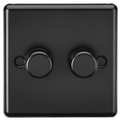 Knightsbridge 5-150W 2 Gang 2 Way Push On/Off Rotary Rounded Intelligent LED Dimmer - Matt Black