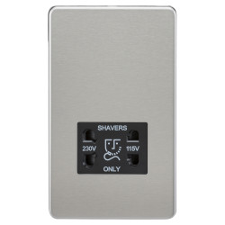 Knightsbridge 115/230V Screwless Flat Plate Dual Voltage Shaver Socket - Brushed Chrome/Black