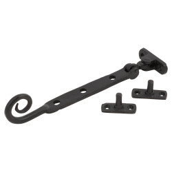 Olde Forge Monkey Tail Casement Window Stay - 8"/200mm Length - Antique Black Iron