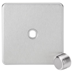 Knightsbridge 1 Gang Screwless Flat Dimmer Plate with Metal Dimmer Cap - Brushed Chrome