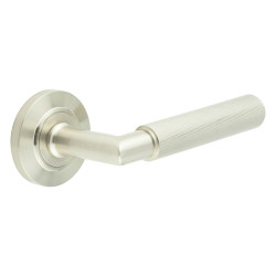 Burlington by Frelan Satin Nickel Knurled Fire Rated Door Handles on Round Chamfered Rose - Piccadilly Range