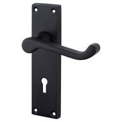 Matt Black Victorian Scroll Keyhole Lock Door Handles - 153 x 40mm