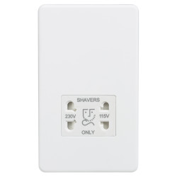 Knightsbridge 115/230V Screwless Flat Plate Dual Voltage Shaver Socket - Matt White & White insert