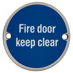 Altro Fire Door Keep Clear Door Sign - 75mm Diameter - Polished Stainless Steel