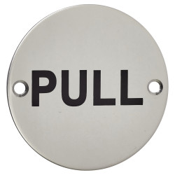 Altro Pull Door Sign - 75mm Diameter - Polished Stainless Steel