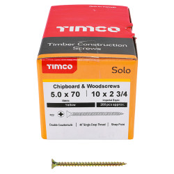 TIMCO Solo Chippy Pozi Countersunk Wood Screws - 5.0 x 70mm - Yellow Zinc - Pack of 200