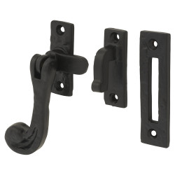 Olde Forge Tudor Mortice & Hook Plate Casement Window Fastener - Reversible - Antique Black Iron