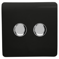 Trendi 150W 2 Gang 2 Way Screwless LED Rotary Dimmer Switch - Gloss Black