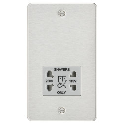 Knightsbridge 115/230V Flat Plate Dual Voltage Shaver Socket - Brushed Chrome with Grey Insert