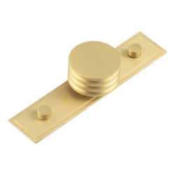 Hoxton by Frelan Sturt Grooved Round Cabinet Knob on Stepped Backplate - 40mm Diameter - Satin Brass