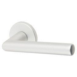 Urfic Satin Aluminium Door Handles on Round Rose - Easy Click Titan Range