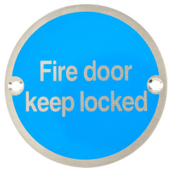 Altro Fire Door Keep Locked Door Sign - 75mm Diameter - Neutral Lettering - Satin Stainless Steel