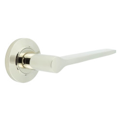 Burlington by Frelan Polished Nickel Fire Rated Door Handles on Round Chamfered Rose - Knightsbridge Range