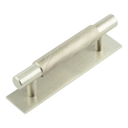 Hoxton by Frelan Taplow 18mm Knurled T-Bar Cabinet Pull Handle on Plain Backplate - 96mm c/c - Satin Nickel