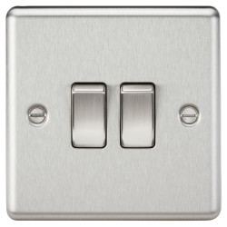 Knightsbridge 10AX 2 Gang 2 Way Round Edge Light Switch - Brushed Chrome