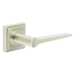 Burlington by Frelan Satin Nickel Fire Rated Door Handles on Square Stepped Rose - Knightsbridge Range