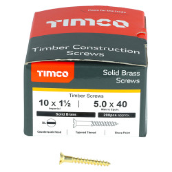 TIMCO Slotted Countersunk Wood Screws - 10 x 1 1/2" - Solid Brass - Pack of 200