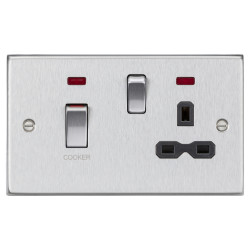 Knightsbridge 45A Square Edge DP Cooker Switch & 13A Socket & Neons - Brushed Chrome & Black Insert