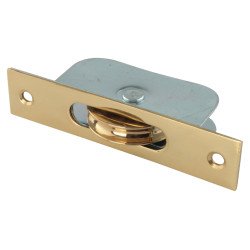 Altro Square Axle Sash Window Pulley - 44mm Curved Metal Wheel - Polished Brass